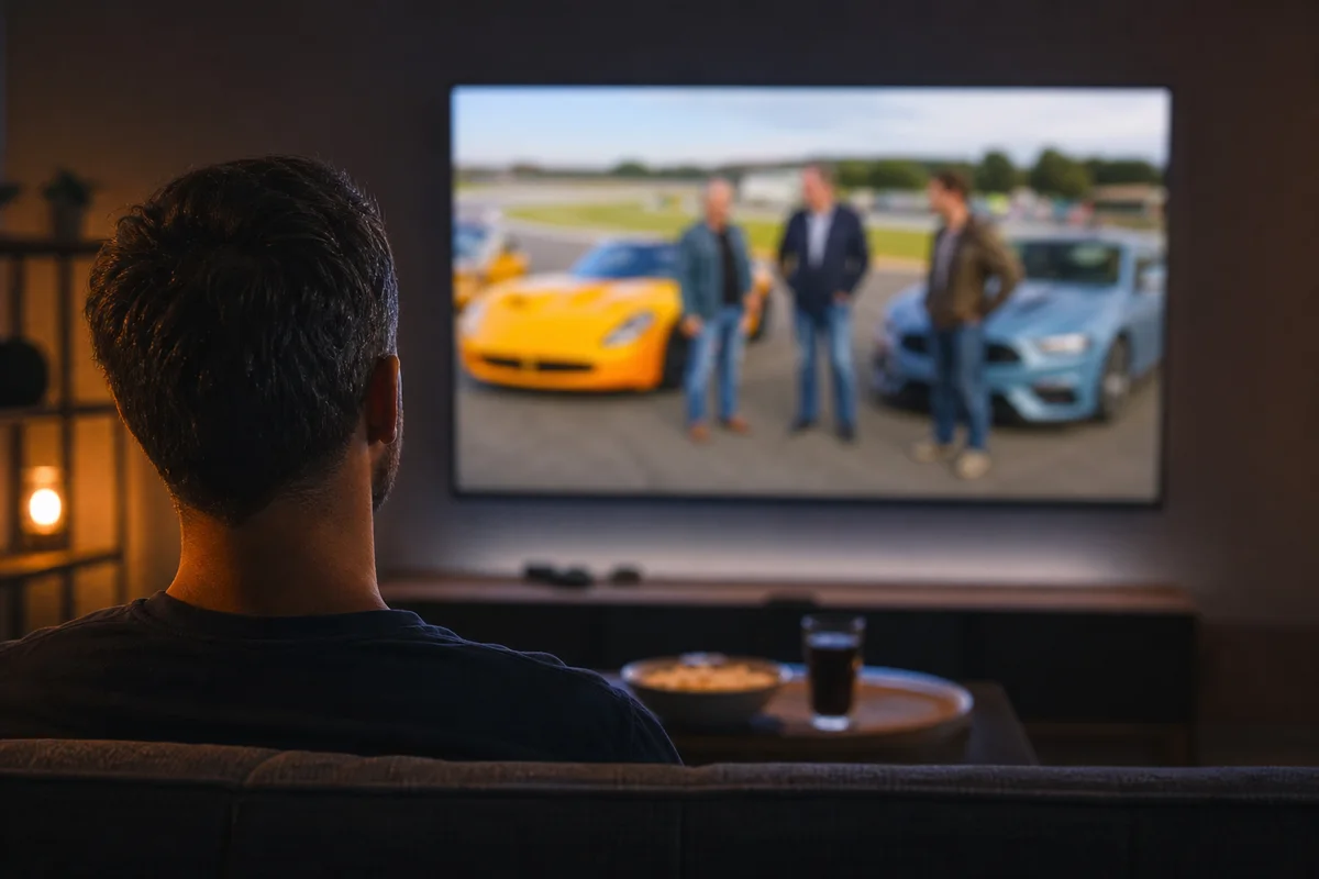 Man watching TV alone in dark living room